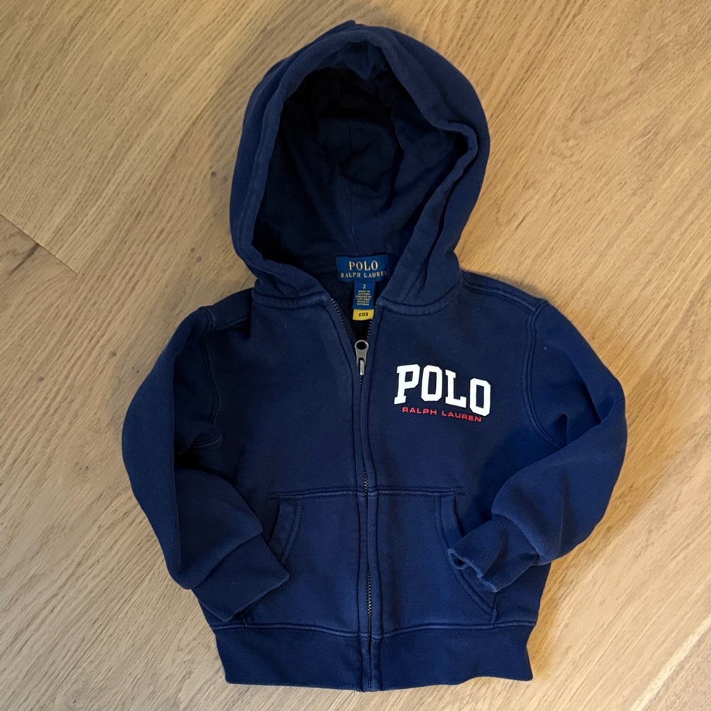 Polo by Ralph Lauren Navy Blue Zip Hoodie with White Logo